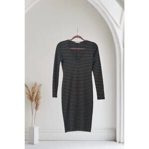 Zara Trafaluc Long Sleeve MIDI Dress Black Striped Medium Fitted Y2K 90’s